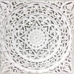 Ξυλόγλυπτο διακοσμητικό τοίχου σε λευκό αντικέ whitewash χρώμα. 90cmx90cmx4cm