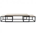 SET OF METAL PINE WOOD TABLE