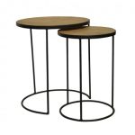 SET OF OAK AND METAL COFFEE TABLE