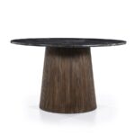 BROWN MANGO WOOD AND MARBLE TABLE 130 X 130 X 76 CM