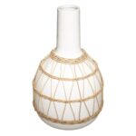 VASE 28.5 CM HIGH CERAMIC AND RATTAN