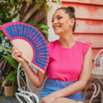 “IT’S FUCKING HOT” BLUE AND PINK FAN W. 42,5 X H. 23 CM - Image 3