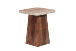 WOOD SIDE TABLE WITH TRAVERTINE TOP 40 X 40 X 50 CM