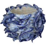 PLANTER FISHES FINE EARTHENWARE BLUE 35 X 33 X 22.5 CM
