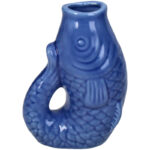 VASE FISH STONEWARE BLUE 8 X 5.5 X 11.3 CM