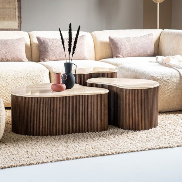 COFFEE TABLE IN MANGO HOUT AND TRAVERTIN AVAILABLE IN TWO DIFFERENT SIZES