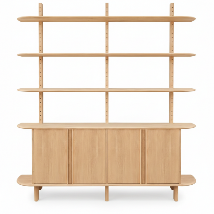 37 CUSTOM OAK SHOWCASE WITH 4 DOOR CABINET - Image 1