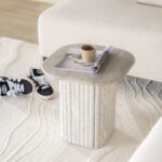STONE MARBLE & MANGO WOOD SIDE TABLE