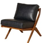 LEATHER AND ACACIA ARMCHAIR - 81 X 64 X 87